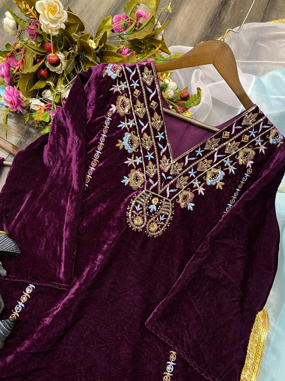  this ­­­­kurti product available in Fancy Velvet fabric with embroidery work