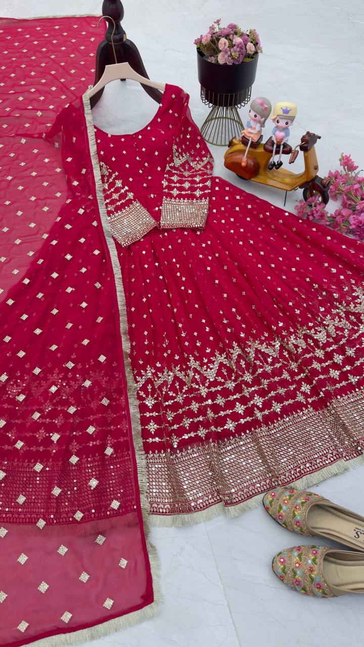 Gown Fabric Georgette and inner Fabric Cotton with red colour