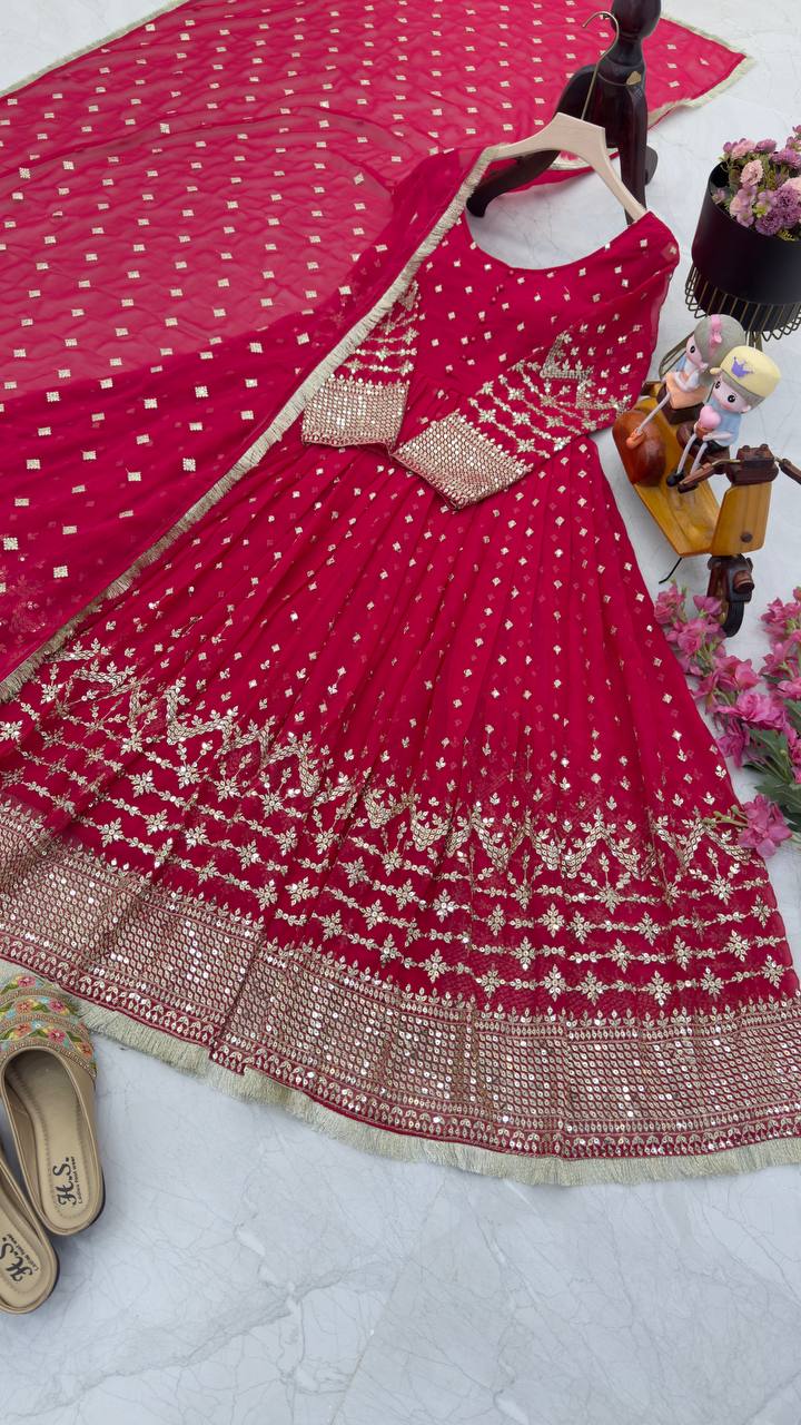 Gown Fabric Georgette and inner Fabric Cotton with lace border on dupatta