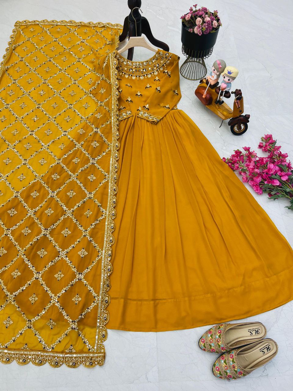 Faux Georgette Sequence Embroidery Work Gown Beautiful Net Dupatta