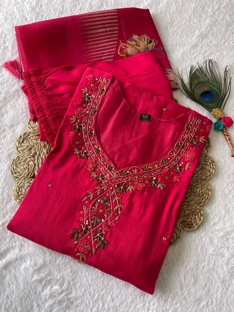 this ­­­­kurti product available in Fancy Premium Roman Silk fabric with embroidery work