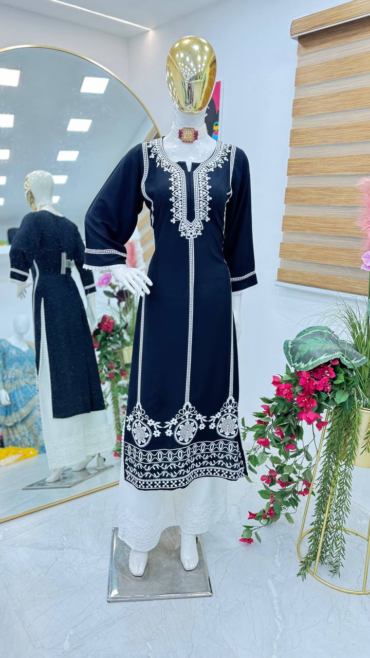 Fancy Rayon Embroidery Work with New Collection in sharara suit