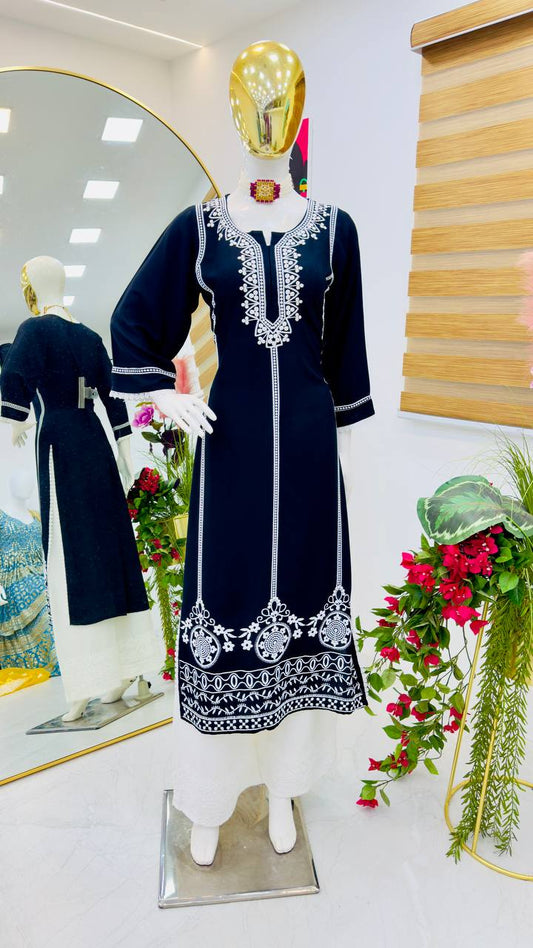 Rayon Embroidery Work Sharara Suit 