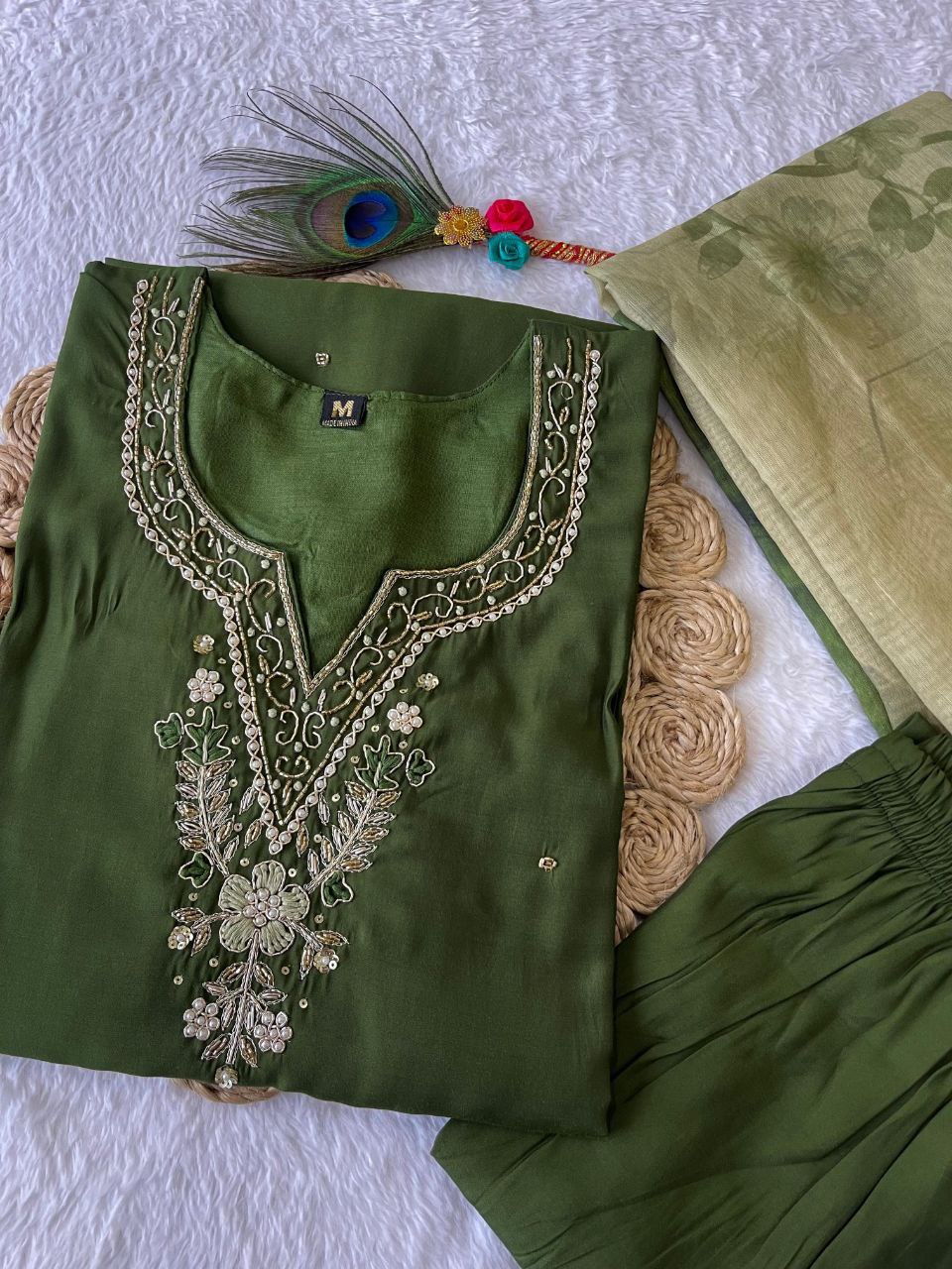 this ­­­­kurti product available in Fancy Premium Roman Silk fabric with mehendi color