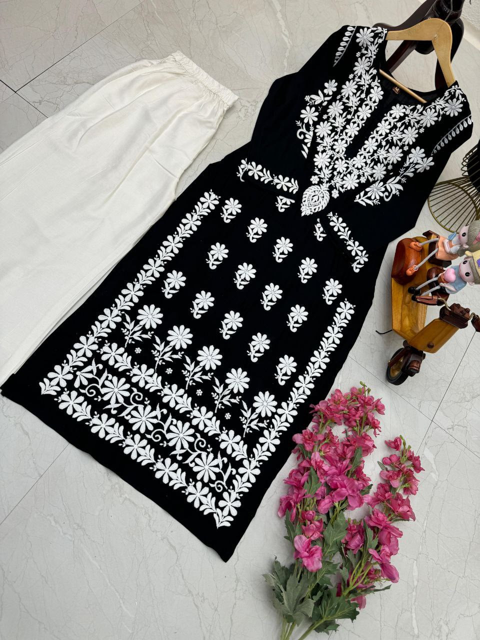 Rayon With Chikan kari Work in black