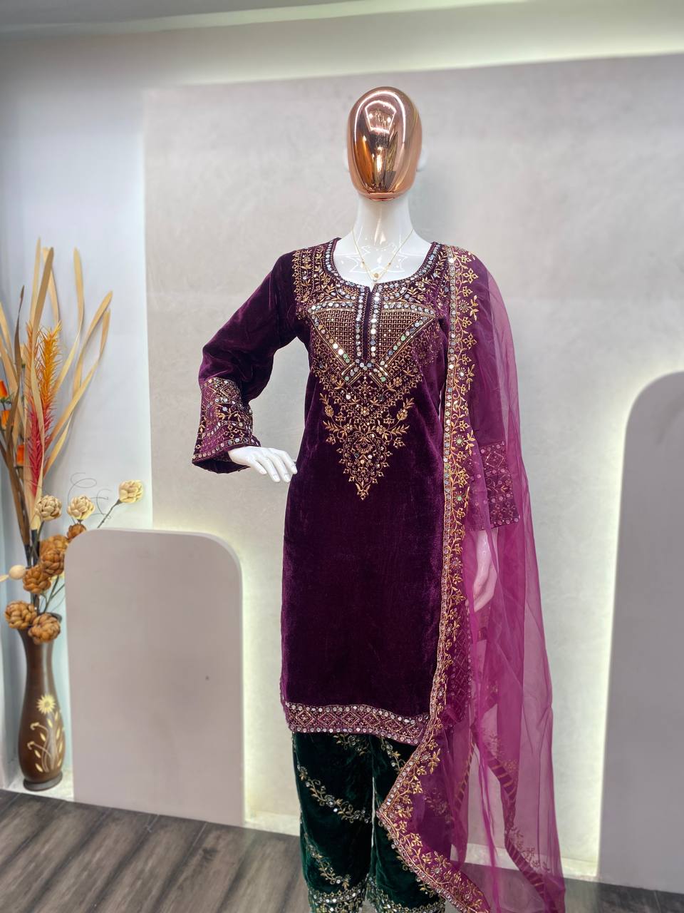 this ­­­­kurti product available in Fancy Viscos Velvet fabricwith embroidery work