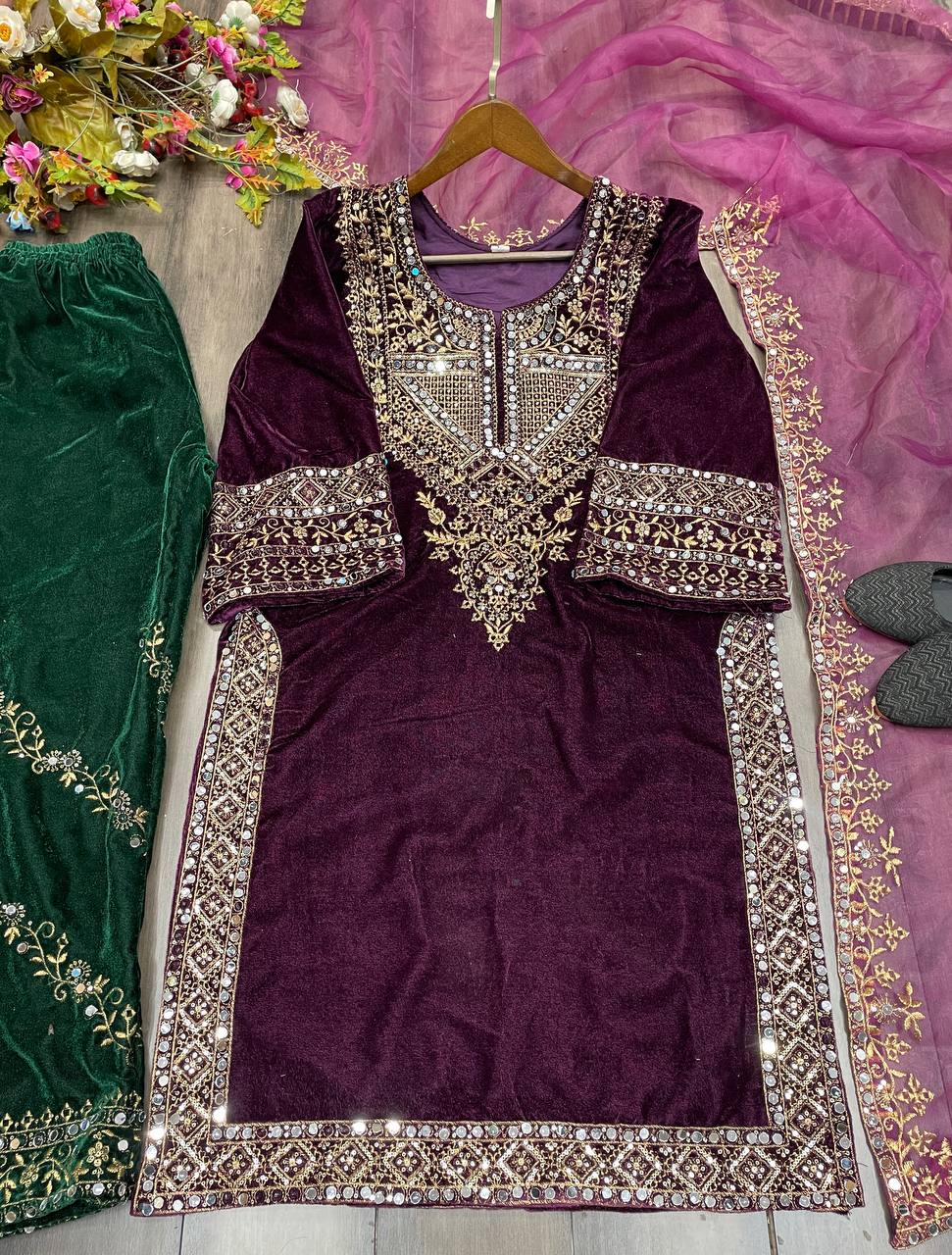 this ­­­­kurti product available in Fancy Viscos Velvet fabric with organxza dupatta