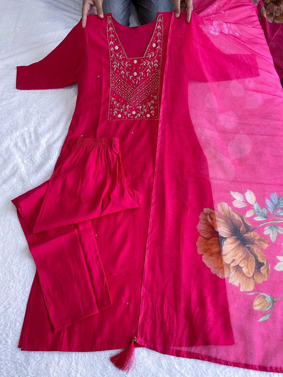  this ­­­­kurti product available in Fancy Premium Roman Silk fabric  with printed dupatta