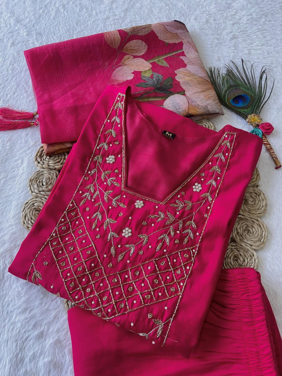  this ­­­­kurti product available in Fancy Premium Roman Silk fabric  with hot pink 