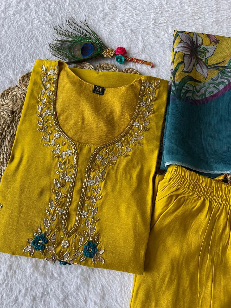 this ­­­­kurti product available in Fancy Premium Roman Silk fabric with hand work