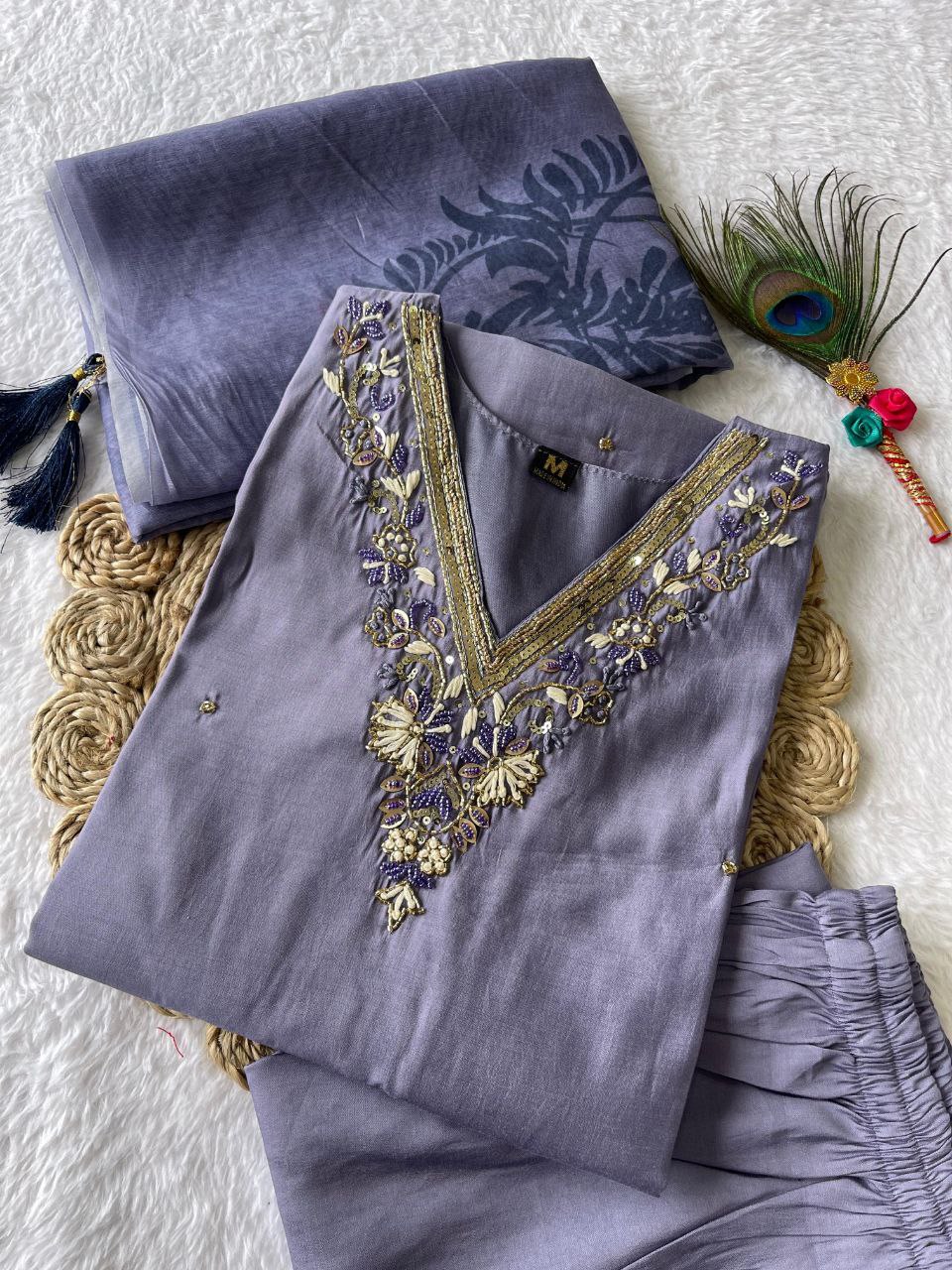 this ­­­­kurti product available in Fancy Premium Roman Silk fabric with hand work