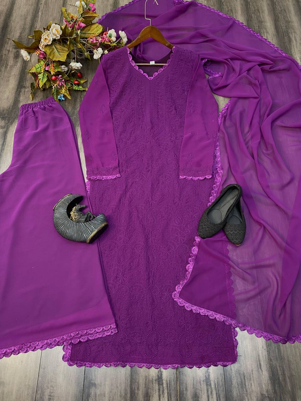 this ­­­­kurti product available in Fancy Faux Georgette fabric and work Thread Embroidery ,with with purple color