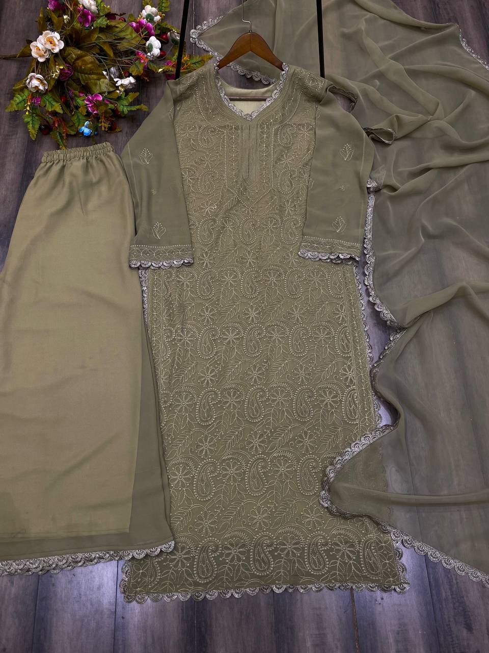 this ­­­­kurti product available in Fancy Faux Georgette fabric and work Thread Embroidery ,with with mehendi color