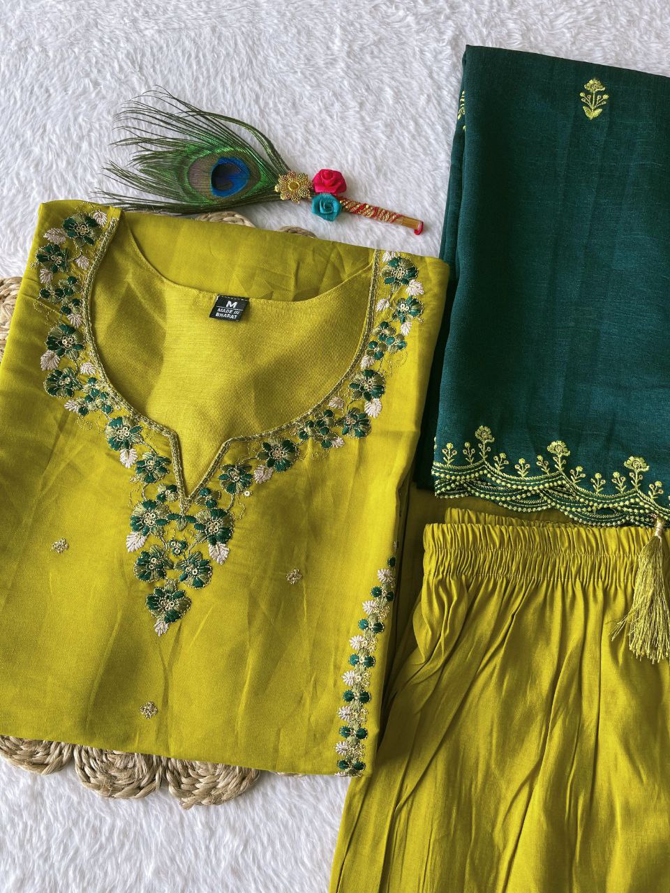  this ­­­­kurti product available in Fancy Premium Roman Silk fabric  with parrot color